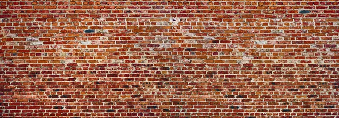 Foto op Plexiglas Bakstenen muur Panoramische ruige oude roodbruine bakstenen muur. textuur achtergrond