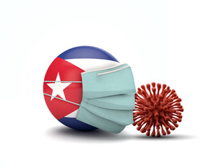 Cuba flag with protective face mask. Novel coronavirus concept. 3D Render