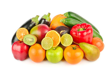Vegetables and fruits isolated on a white background.