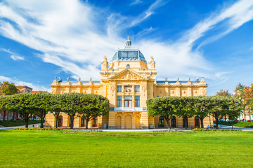 Zagreb, Croatia, beautiful classic architecture, art pavilion and in downtown park in sunny summer day