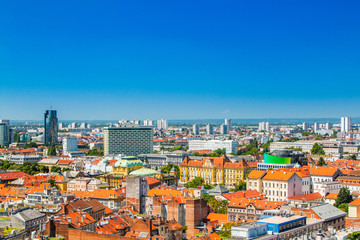 Croatia, city of Zagreb, down town skyline, modern business towers panoramic view of city center