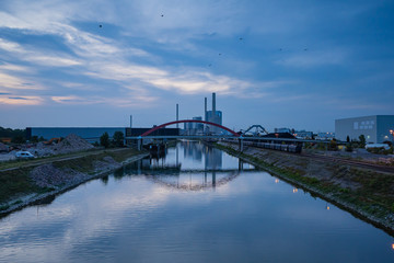 Fototapeta na wymiar Power plant construction site on the water