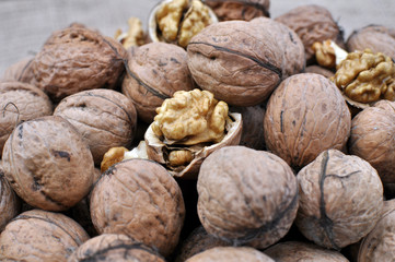 Walnuts are in a pile