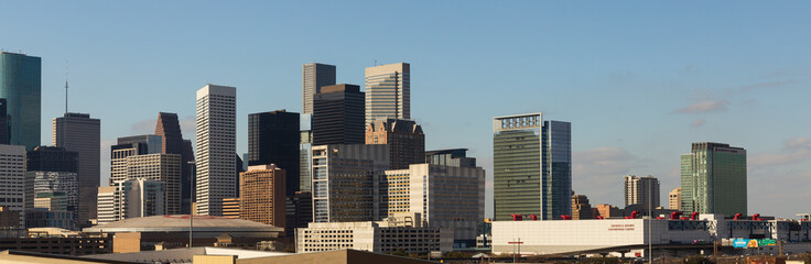 Downtown Houston cityscape in late afternoon light