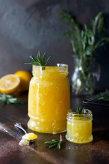 Homemade lemon jam with fresh lemons and sugar.