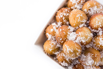 Carnival fritters or buñuelos de viento for holy week isolated on white background copy space