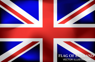 Bright background with flag of England. Happy England day background. Bright illustration with English flag. Flag of England with folds.