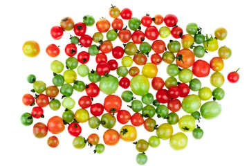 Top view Wild Tomato or Love Apple is a type of small round tomatoes at white background