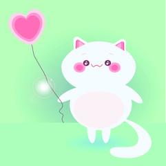 funny kawaii cat with heart