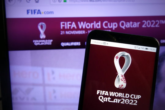 KONSKIE, POLAND - December 07, 2019: Fifa World Cup Qatar 2022 Logo On Mobile Phone