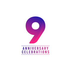 9 Years Anniversary Celebrations Vector Template Design Illustration - obrazy, fototapety, plakaty