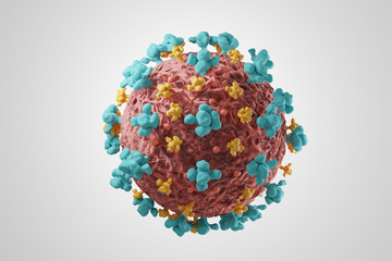 A single close up shot of Coronavirus 2019-nCoV an infectious flu virus which causes respiratory illness. Impression -  3d illustration concept. - obrazy, fototapety, plakaty