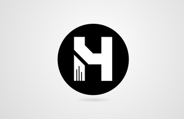 H white alphabet letter black circle company business logo icon design corporate