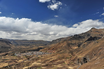 Fototapeta na wymiar Picturesque mountains in Peru. Highlands of Peru, valley Kolka.