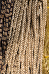 Wicker ropes for technicians shot closeup background.