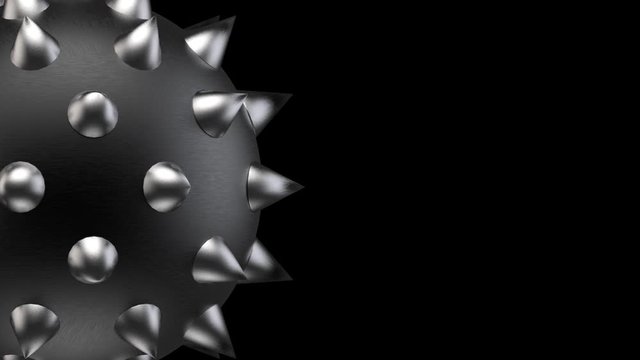 loopable rotating Black metal wrecking ball on black space background. S&M object concept.