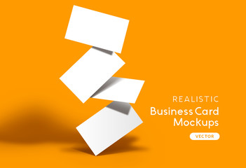 Stack of business cards on a orange background. Brand identity mockup design with shadows. Vector illustration.