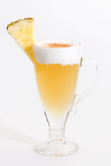 Fruit and berry mulled wine on a white background shot close up.