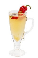 Fruit and berry mulled wine on a white background shot close up.