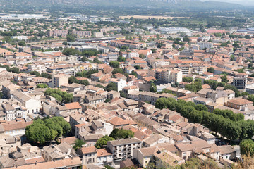 Fototapeta na wymiar panoramic aerial top of french Cavaillon town in Provence France