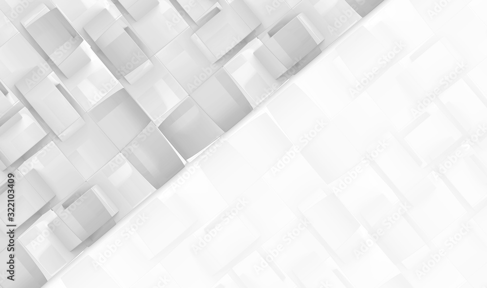 Poster 3d rendering. abstract modern gray square tile cube box pattern on white background.