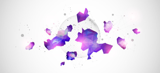 Abstract sphere background with plexus effect. 3D surface.