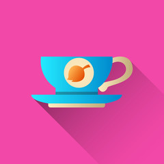 Cartoon cup with tea and leaves