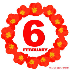 February 6 icon. For planning important day. Banner for holidays and special days. Sixth of february. Illustration.