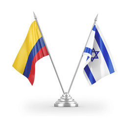 Israel and Colombia table flags isolated on white 3D rendering