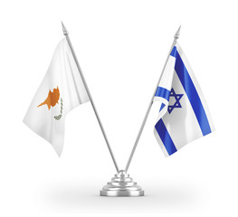 Israel and Cyprus table flags isolated on white 3D rendering