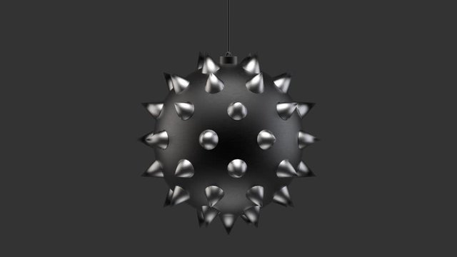loop able rotating Black metal wrecking ball with white alpha mask channel on black background. S&M object concept.