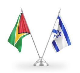 Israel and Guyana table flags isolated on white 3D rendering