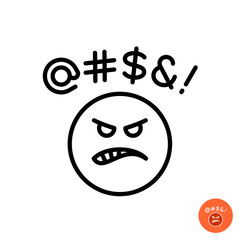Angry emoji icon. Round evil face emoticon. Negative reaction symbol with swear words. Adjustable stroke width.
