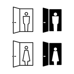 Visitor icon. Person in a door frame silhouette. Woman and man. Adjustable stroke width.
