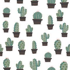Cute hand drawn seamless pattern with cactus. Vector illustration