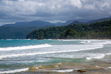 Indian Ocean Shore with big waves on El Nido island, Philippines