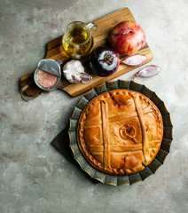 empanada de atun gallega is a type of baked or fried turnover consisting of pastry and filling, common in Latin America and Spain, Galicia