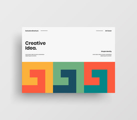 Creative business presentation vector A4 horizontal orientation front page mock up. Modern corporate report cover abstract geometric illustration design layout. Company identity brochure template.