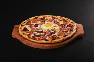 pizza on wooden background