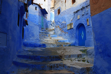 The blue city of Chefchaouen in Morocco. Architecture, views, street landscapes