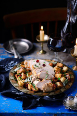 Herb roasted turkey and cranberry stuffing..style rustic.