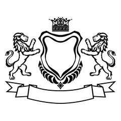 Illustration with coat of arms with lions.Tattoo design element. Heraldry and logo concept art.