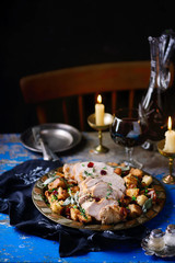 Herb roasted turkey and cranberry stuffing..style rustic.