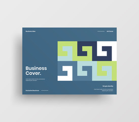 Creative business presentation vector A4 horizontal orientation front page mock up. Modern corporate report cover abstract geometric illustration design layout. Company identity brochure template.