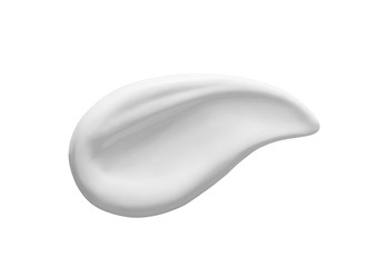 White cosmetic cream swatch smudge smear. Lotion moisturizer texture. Beauty creme stroke swipe isolated on white. Skincare liquid  product sample close up