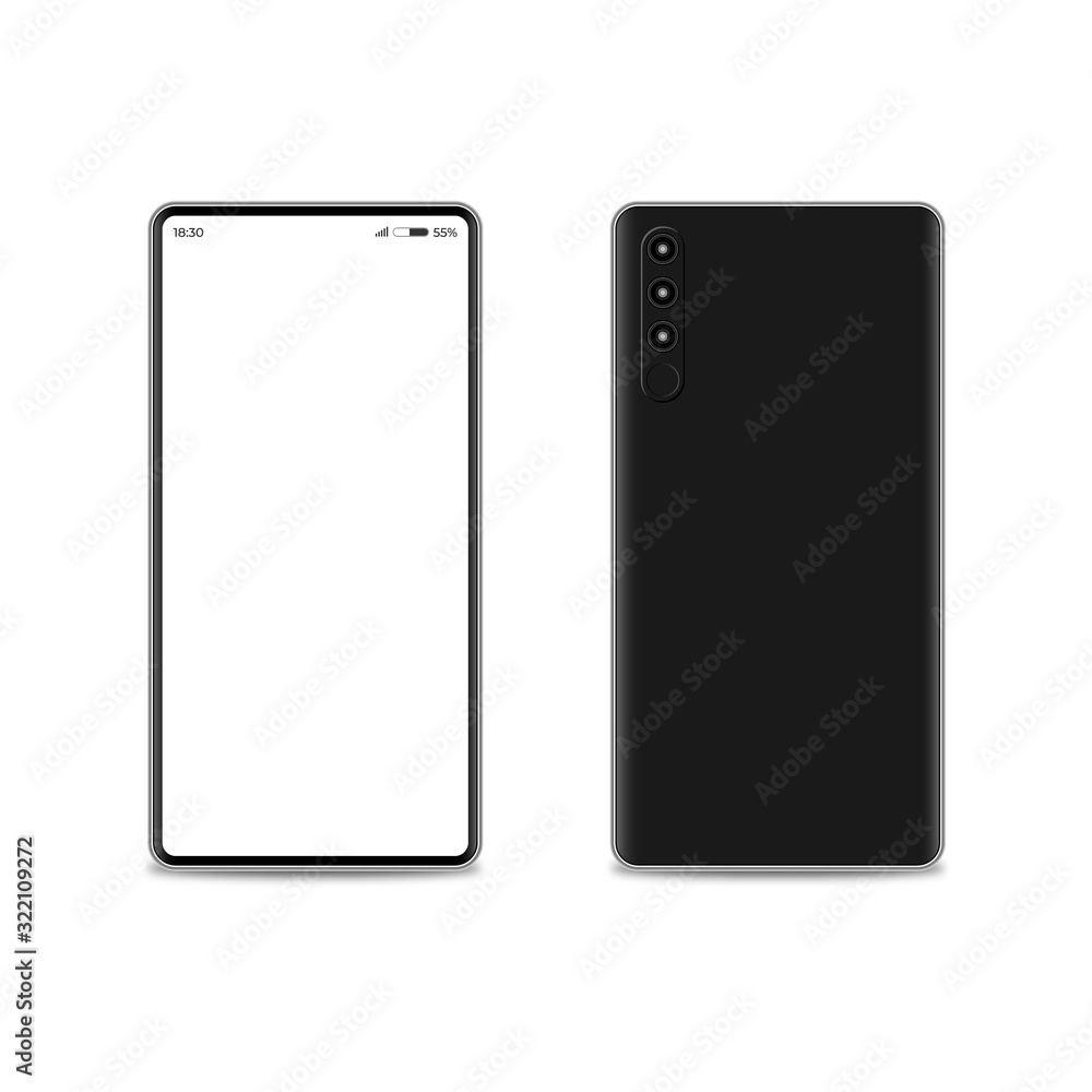 Aufkleber modern mobile smartphone with thin edges. front and back view smartphone. layout for your design.