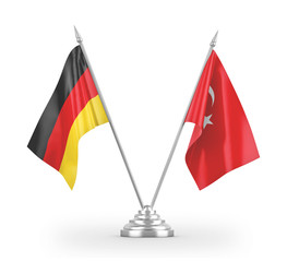 Turkey and Germany table flags isolated on white 3D rendering