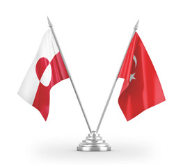 Turkey and Greenland table flags isolated on white 3D rendering