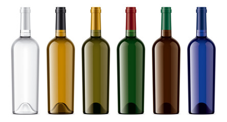 Obraz na płótnie Canvas Set of Wine bottles. Colored Glass. 