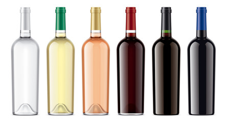 Fototapeta na wymiar Set of Wine Glass bottles. 